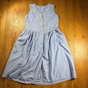 Chambray Cottagecore Sundress Womens XL Blue Sleeveless Crochet Midi Summer